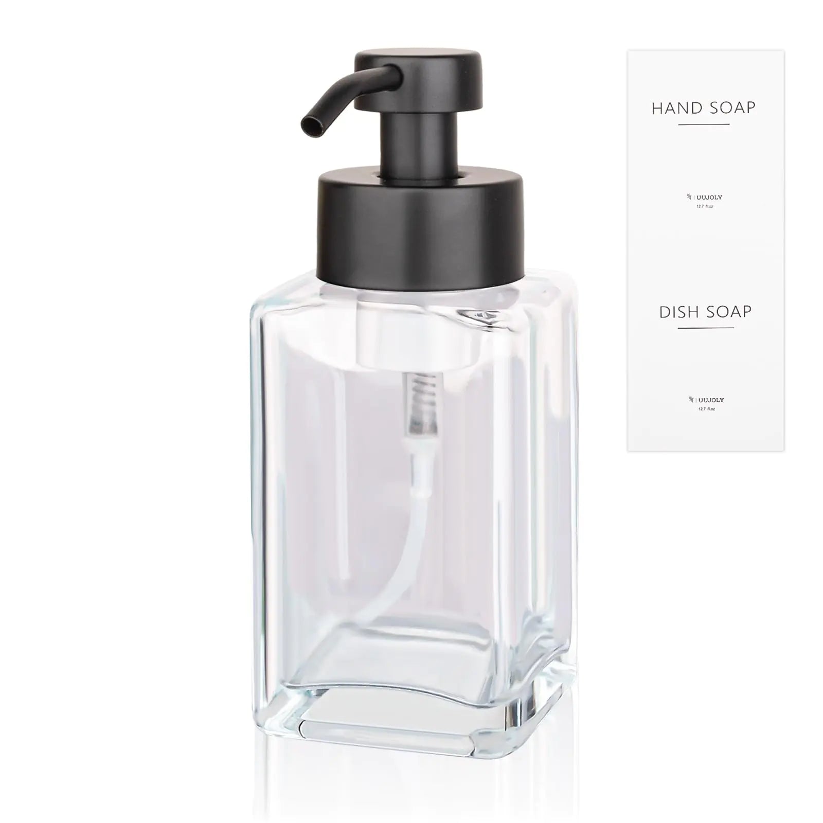 Dispensador de jabón espumoso con bomba de acero inoxidable, botellas de jabón líquido para platos de vidrio rellenables de 12 oz para baño, cocina, fregadero, decoración del hogar